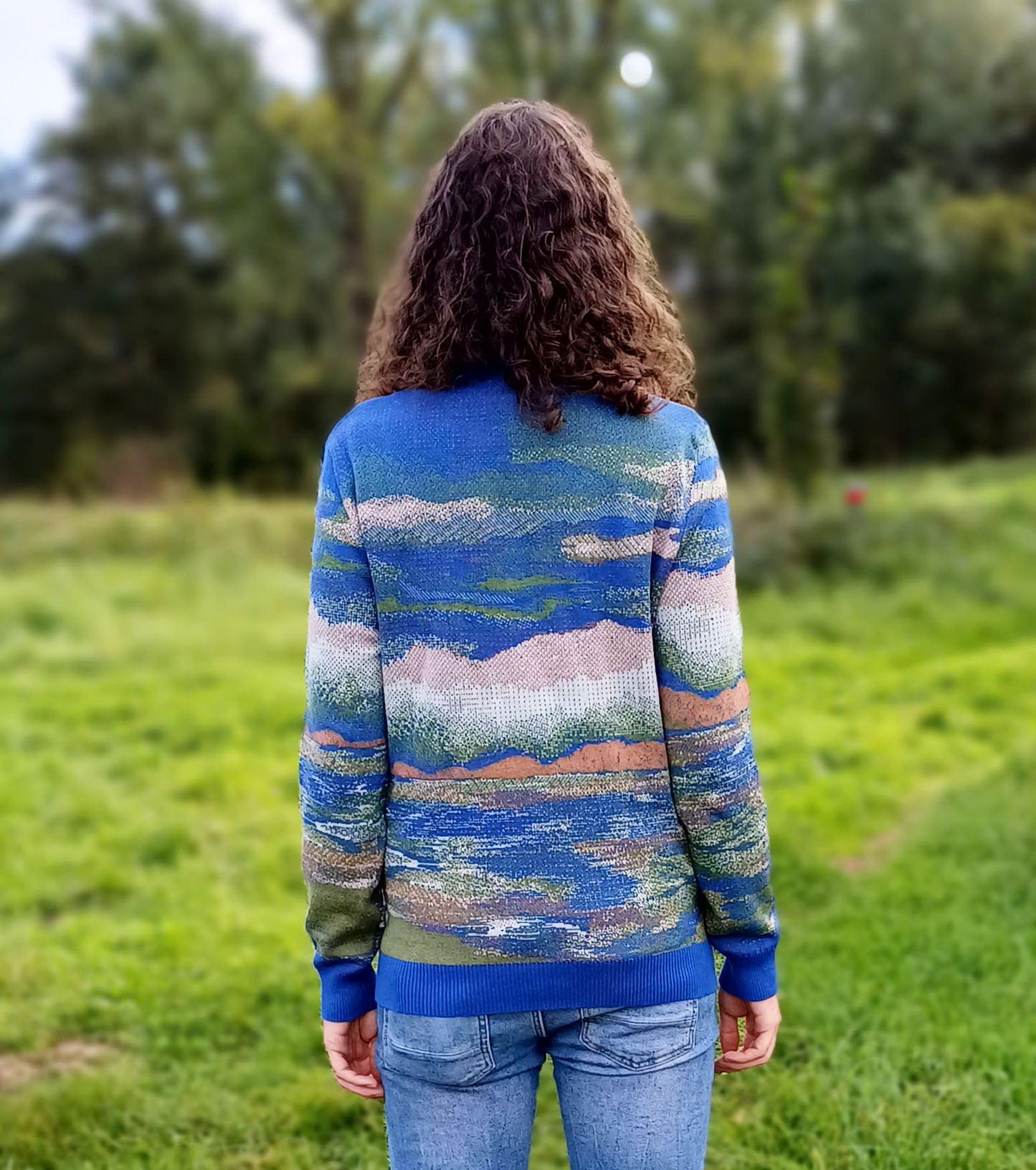 Unisex Knitted Sweater - Tree of the Lakes (Summer Noon) - Crewneck Classic Fit