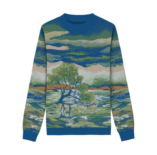 Unisex Knitted Sweater - Tree of the Lakes (Summer Noon) - Crewneck Classic Fit