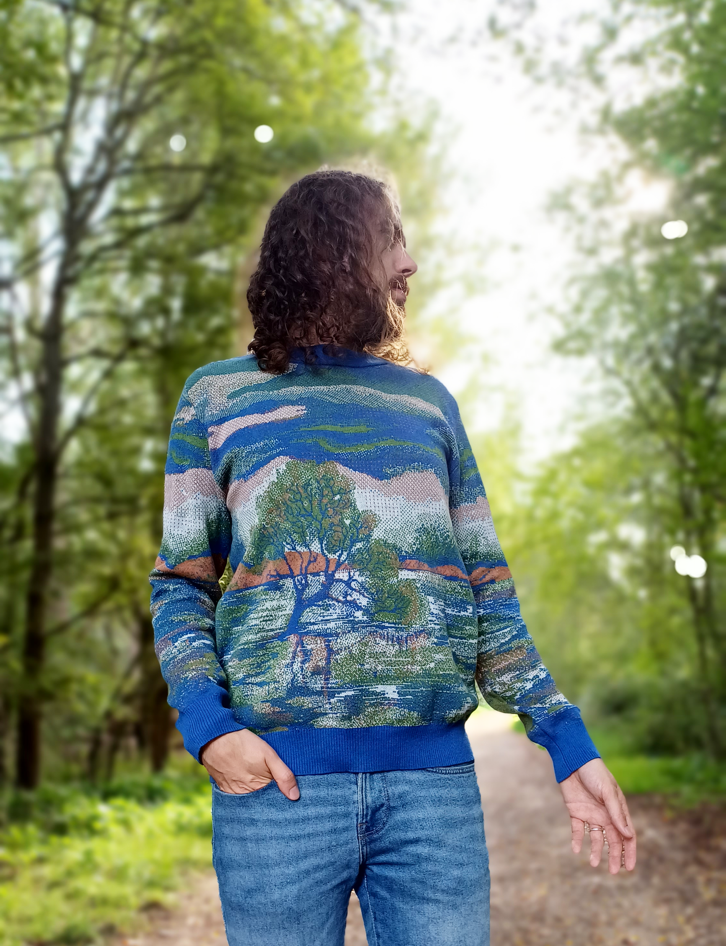 Unisex Knitted Sweater - Tree of the Lakes (Summer Noon) - Crewneck Classic Fit