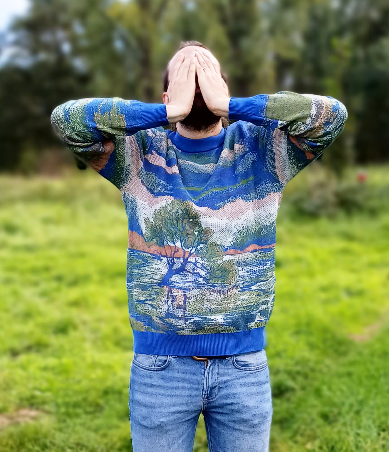 Unisex Knitted Sweater - Tree of the Lakes (Summer Noon) - Crewneck Classic Fit