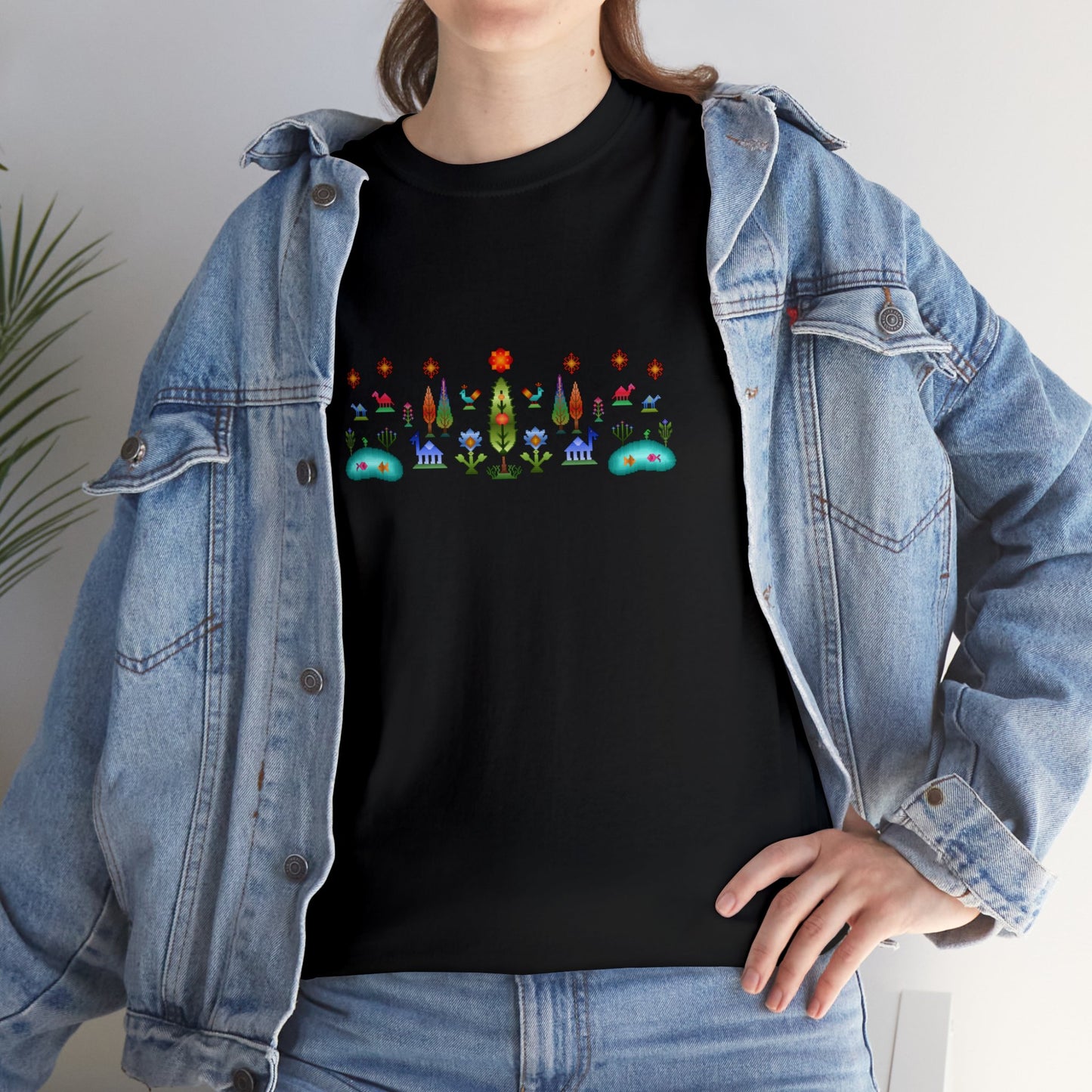 Unisex-T-Shirt aus schwerer Baumwolle – Regenbogen-Pixelart, Gabbeh-Stil IV