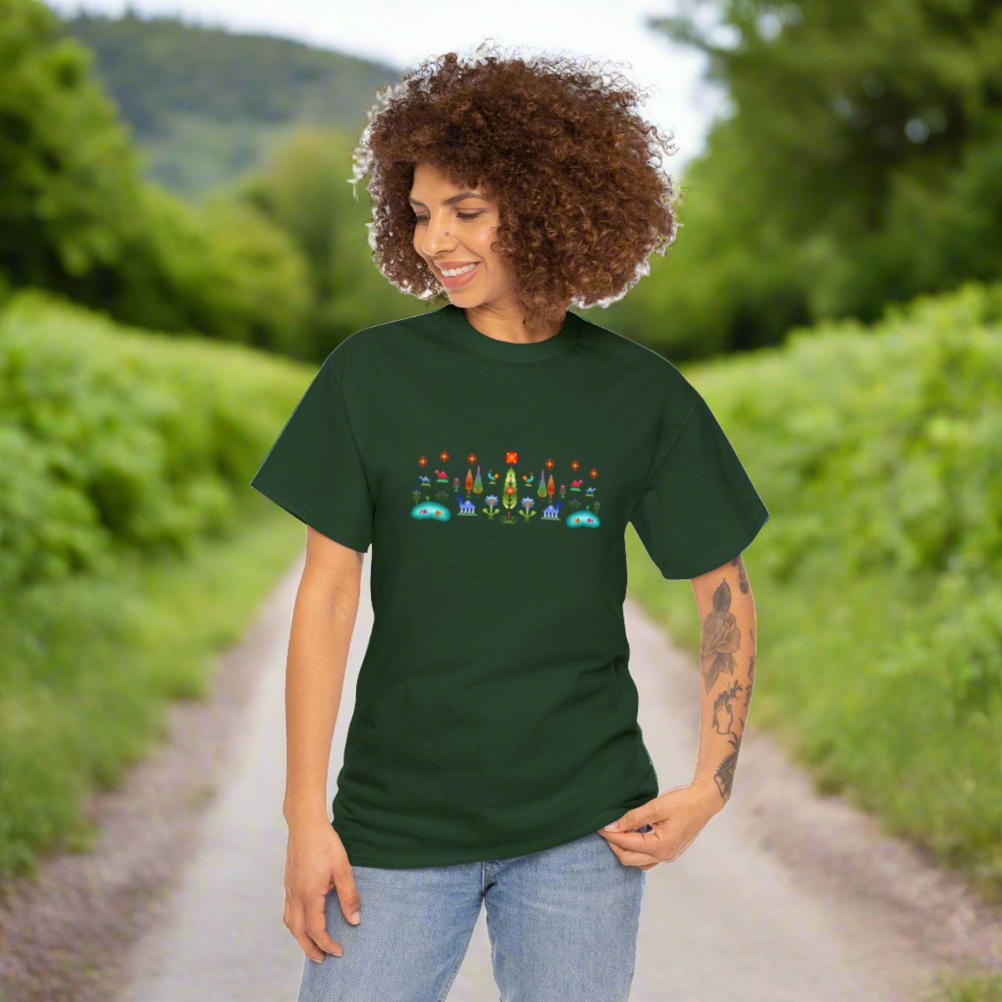 Unisex Heavy Cotton Tee - Rainbow pixel art, Gabbeh style IV