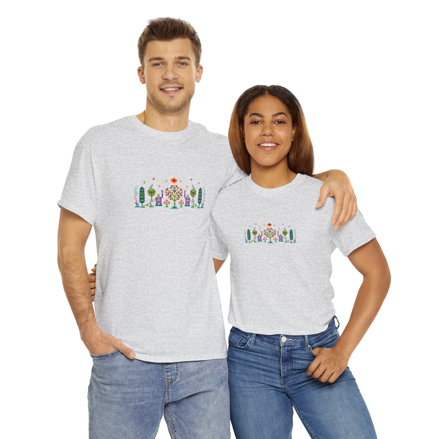 Unisex-T-Shirt aus schwerer Baumwolle – Regenbogen-Pixelart, Gabbeh-Stil II