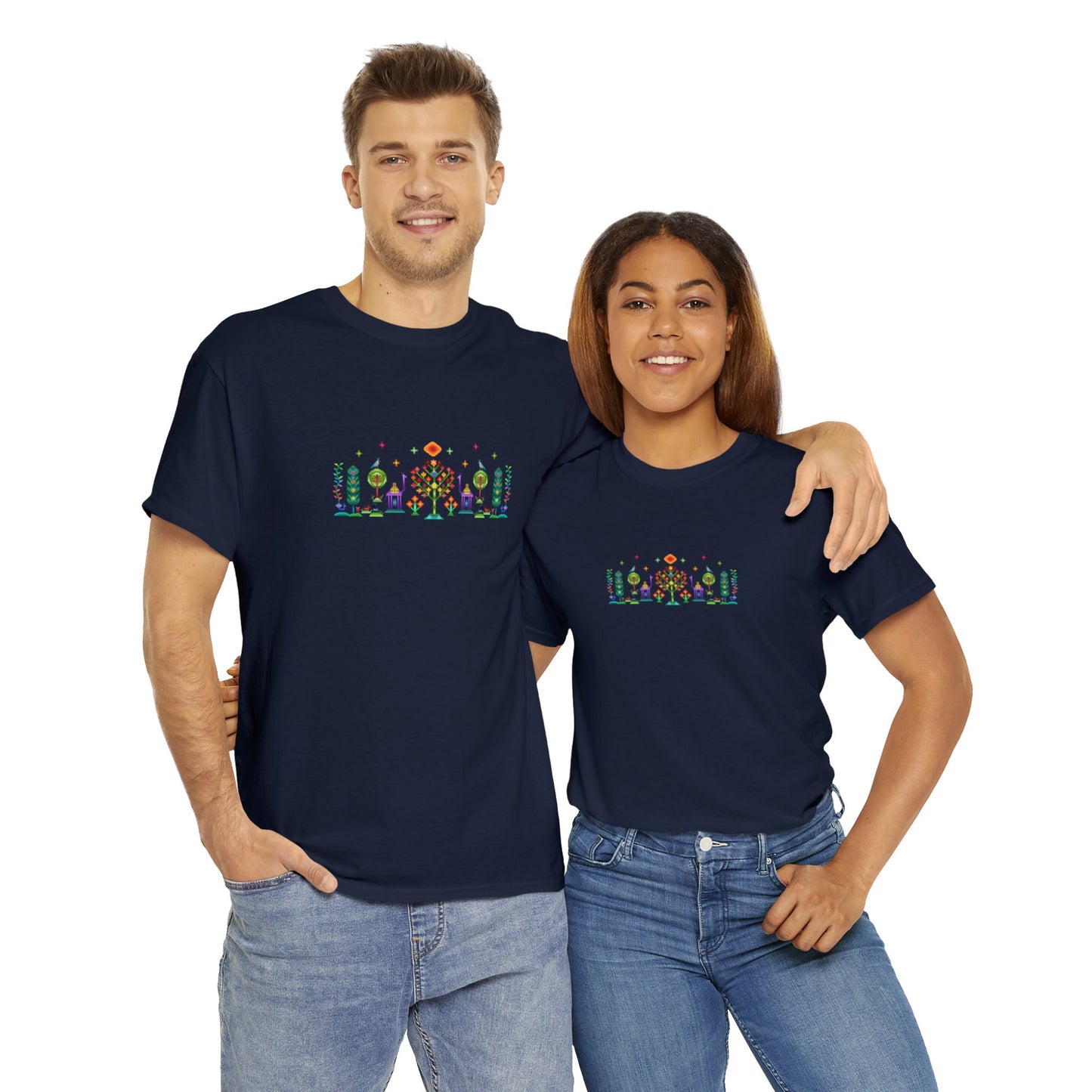 Unisex Heavy Cotton Tee - Rainbow pixel art, Gabbeh style II