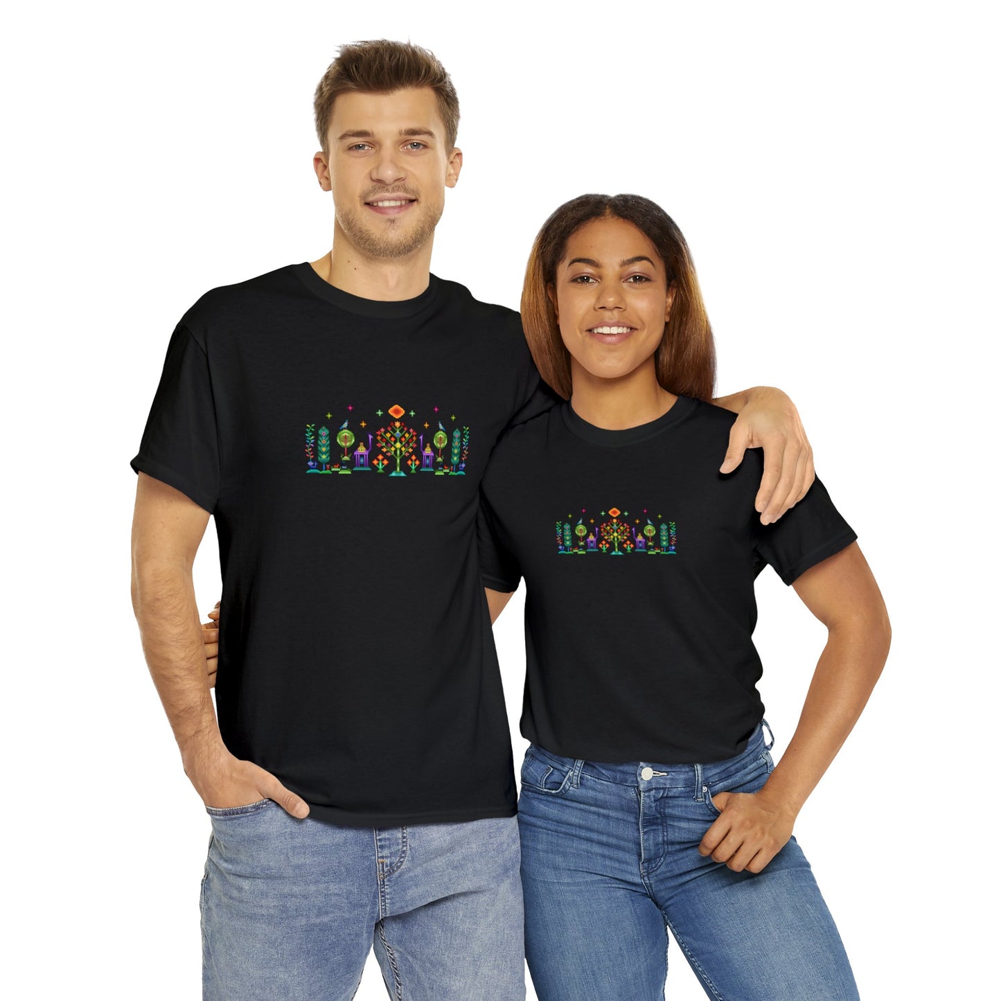 Unisex-T-Shirt aus schwerer Baumwolle – Regenbogen-Pixelart, Gabbeh-Stil II