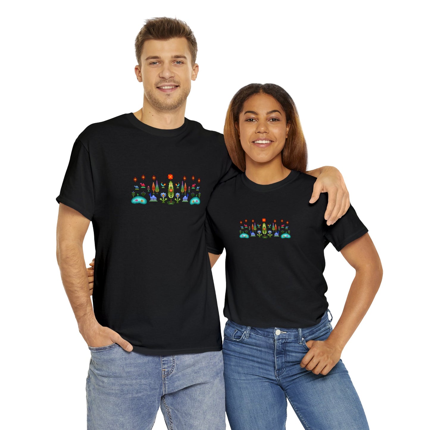 Unisex Heavy Cotton Tee - Rainbow pixel art, Gabbeh style IV