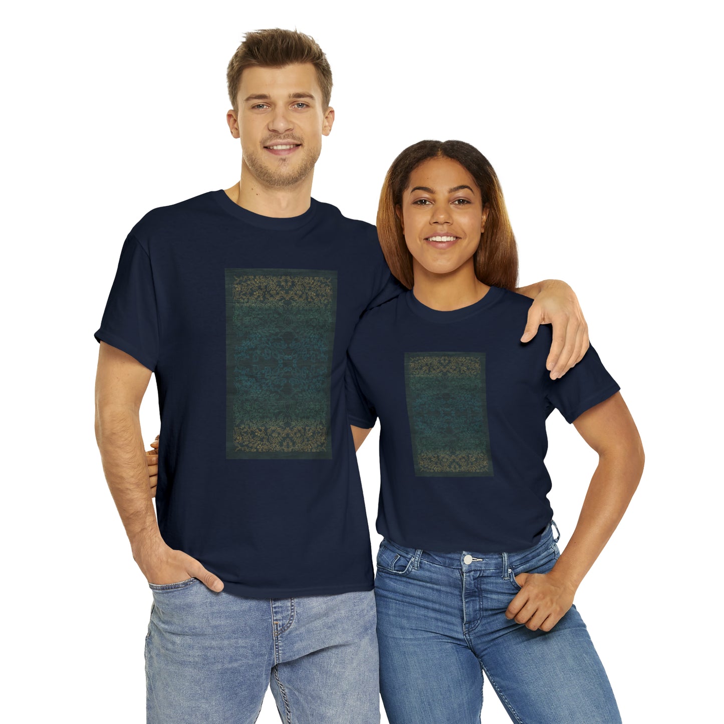 Unisex-T-Shirt aus schwerer Baumwolle – Lichtstrahlen auf Reisfeldern (Nachtblau)