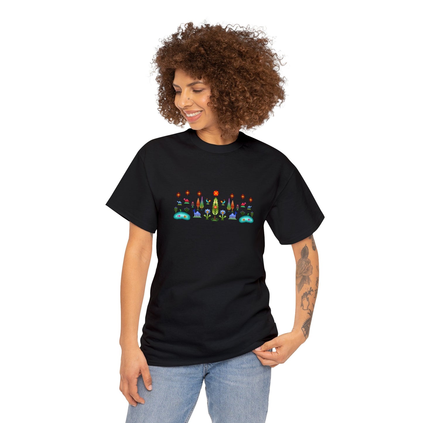 Unisex-T-Shirt aus schwerer Baumwolle – Regenbogen-Pixelart, Gabbeh-Stil IV