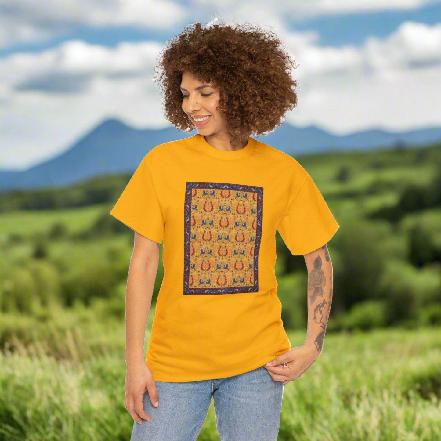 Unisex Heavy Cotton Tee - The Golden Fish and the Birds III