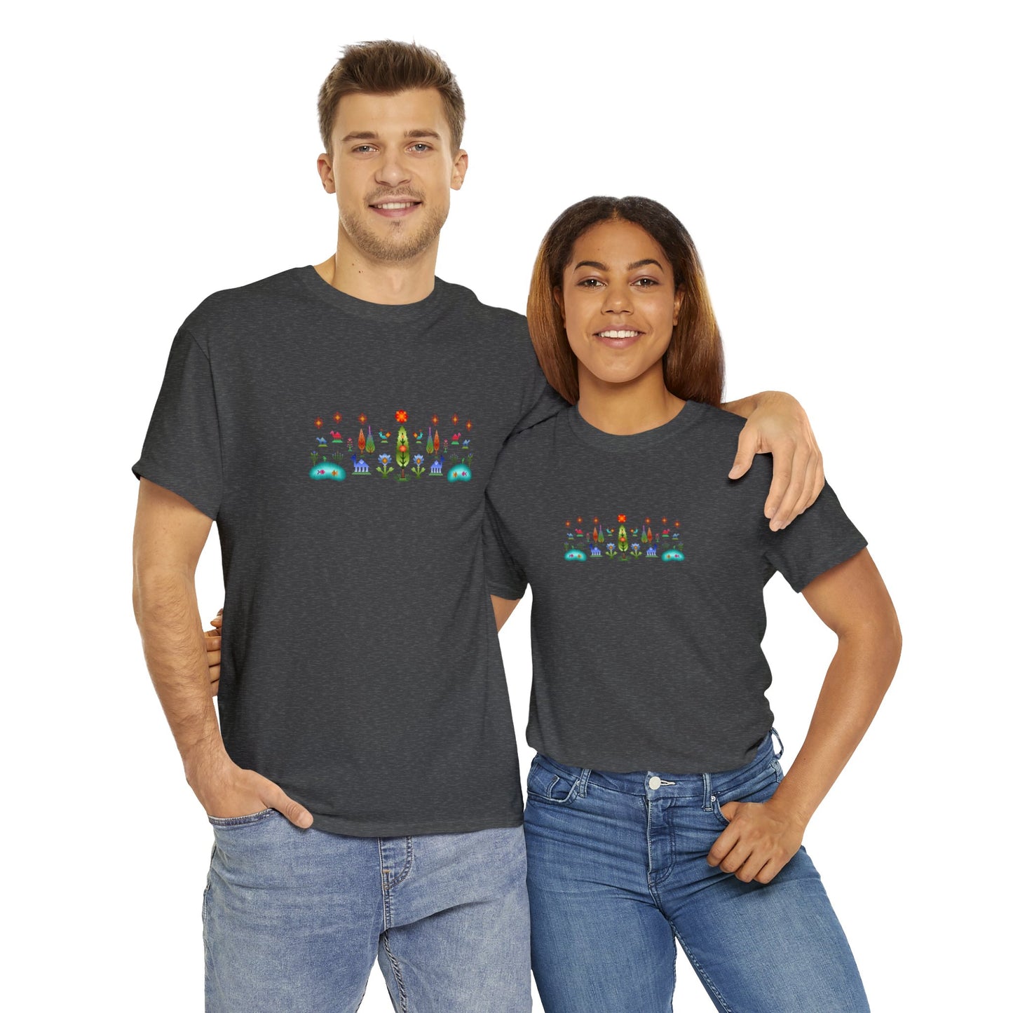 Unisex Heavy Cotton Tee - Rainbow pixel art, Gabbeh style IV