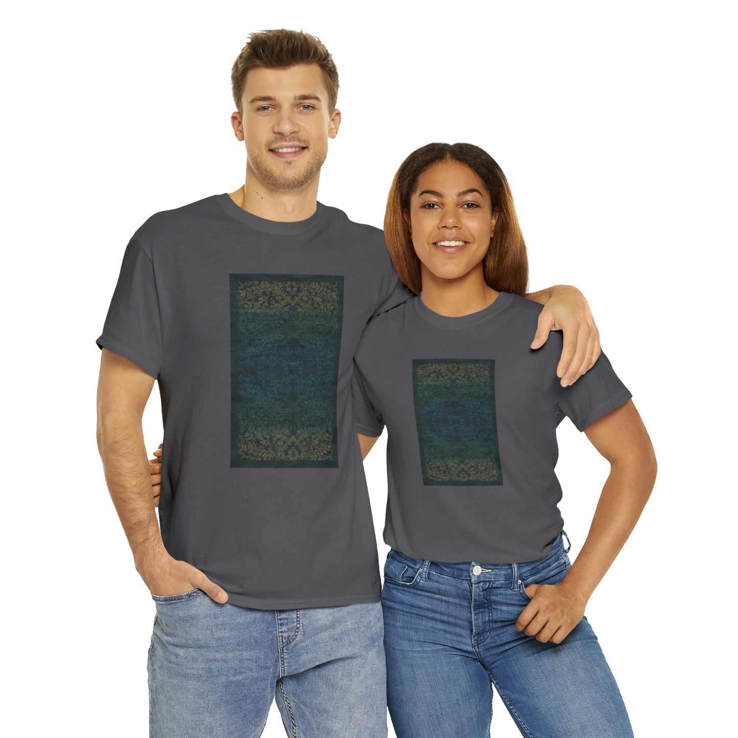 Unisex-T-Shirt aus schwerer Baumwolle – Lichtstrahlen auf Reisfeldern (Nachtblau)