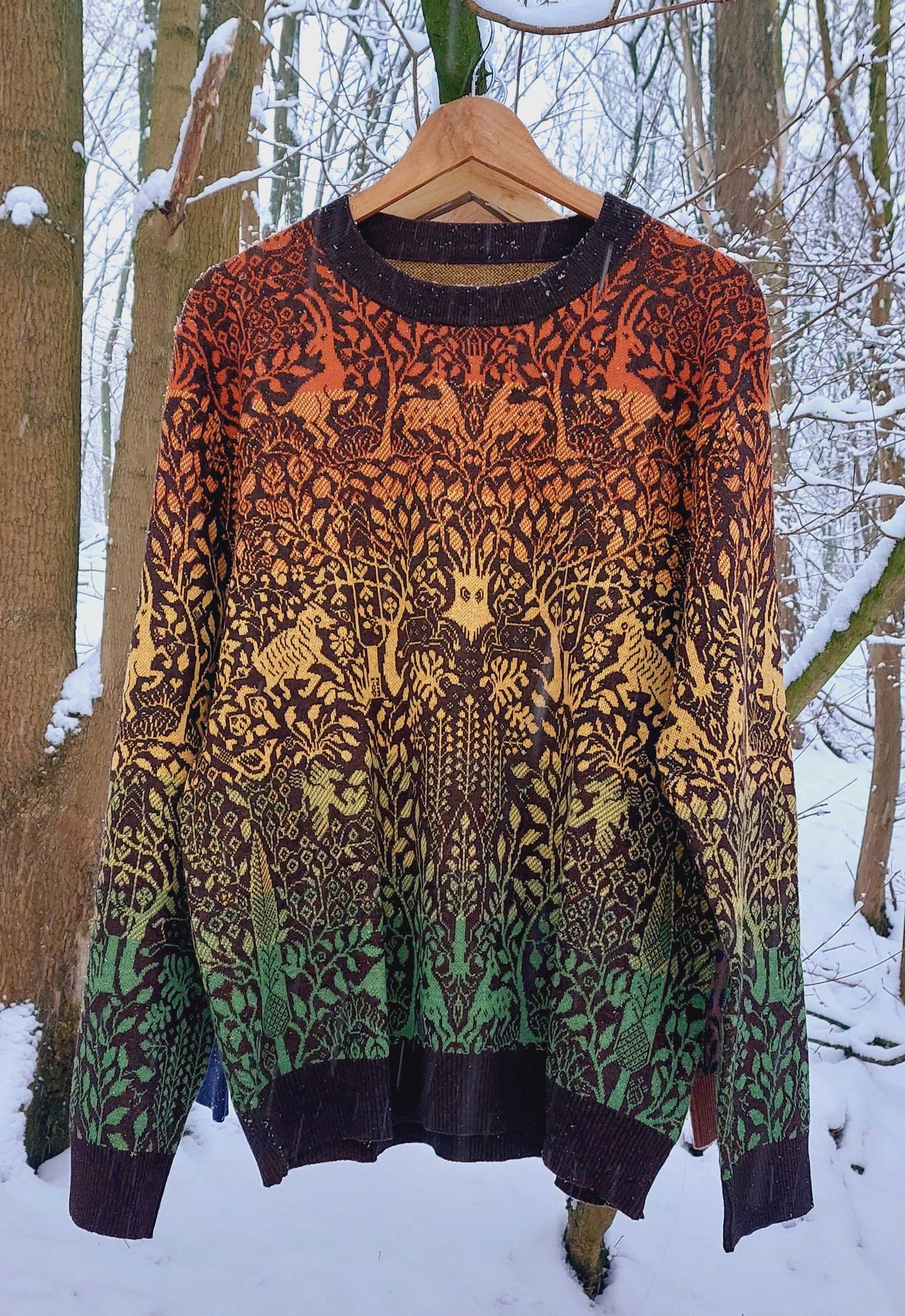 Unisex Knitted Sweater - Dancing Forest (Autumn) - Crewneck Classic Fit