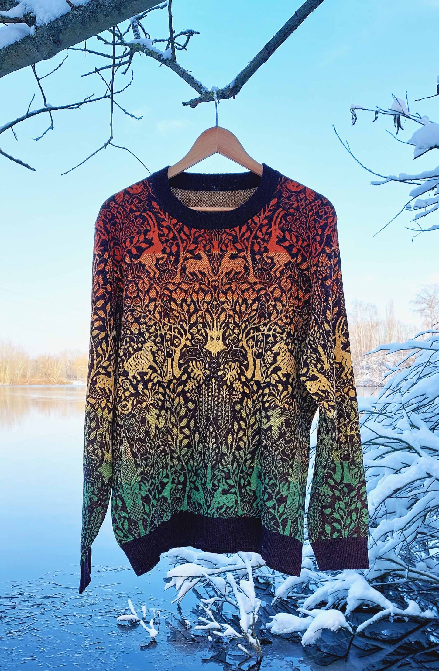 Unisex Knitted Sweater - Dancing Forest (Autumn) - Crewneck Classic Fit