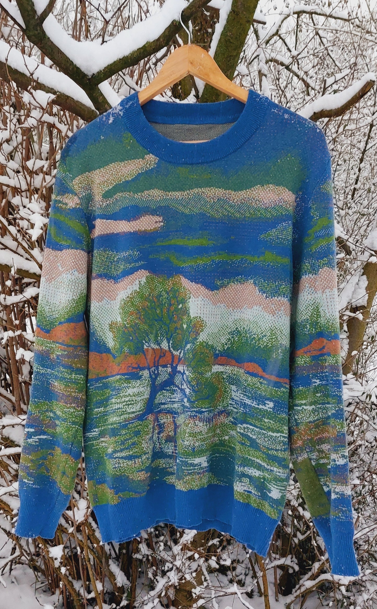 Unisex Knitted Sweater - Tree of the Lakes (Summer Noon) - Crewneck Classic Fit