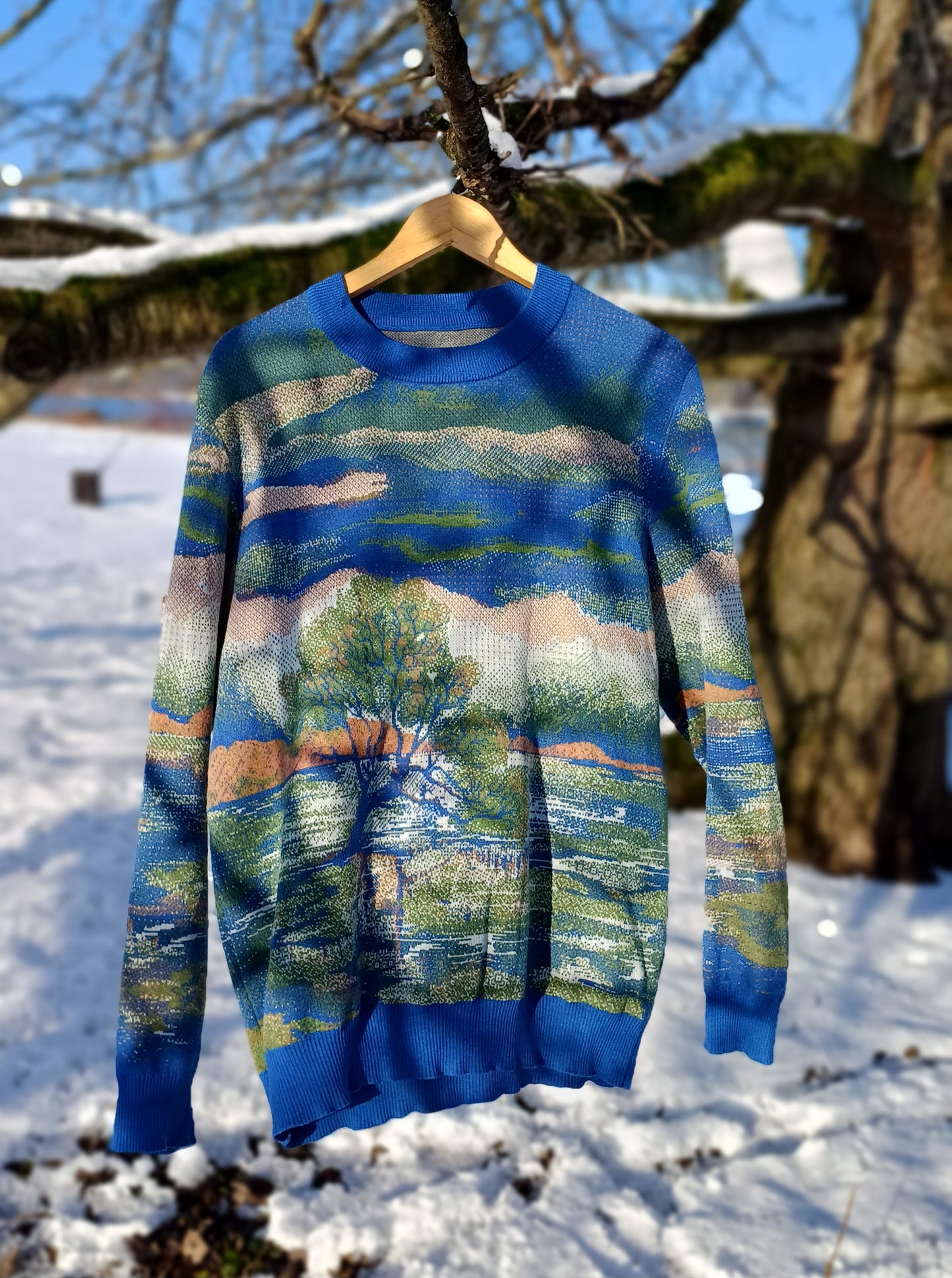 Unisex Knitted Sweater - Tree of the Lakes (Summer Noon) - Crewneck Classic Fit