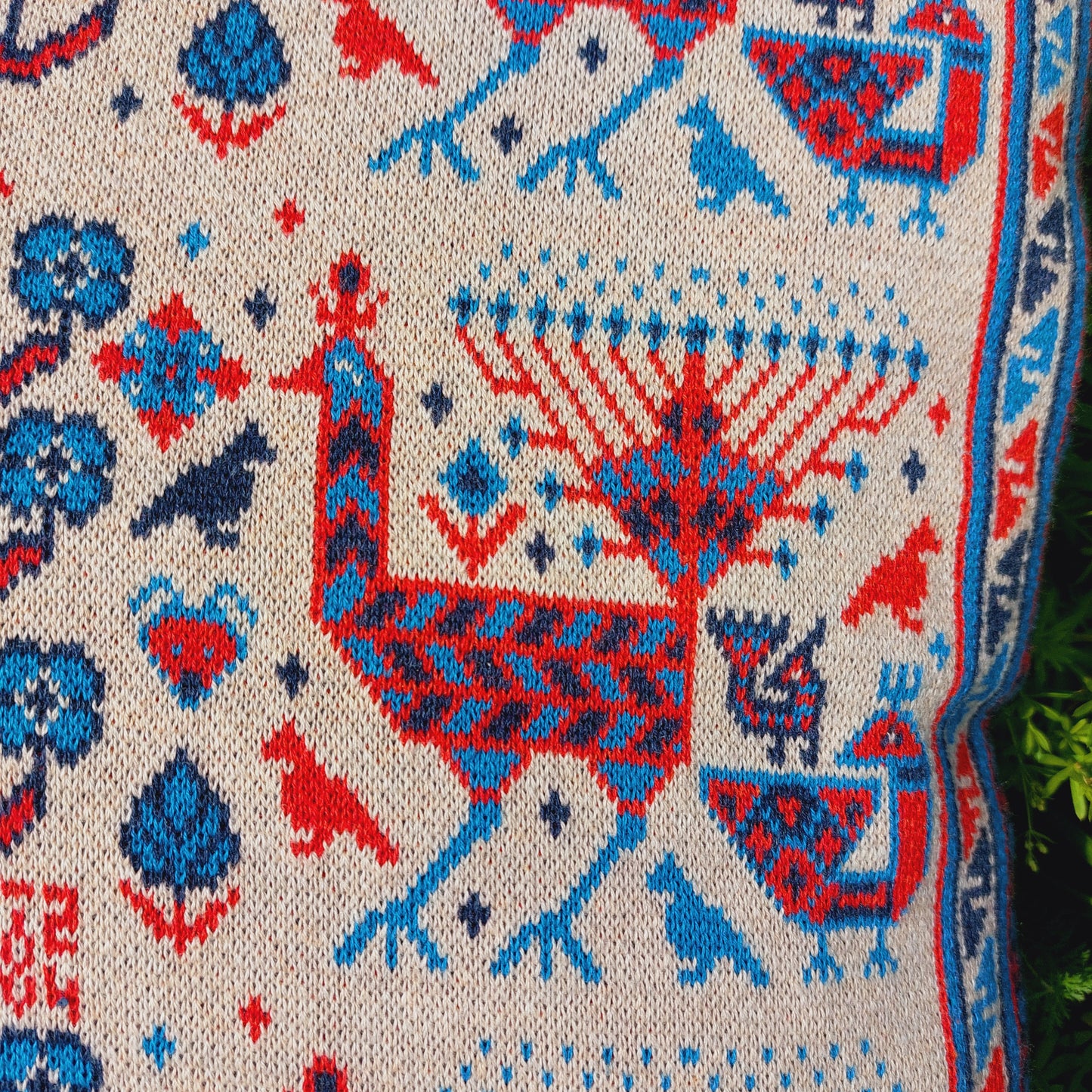 Knitted Pillow Case - Peacock Forest (Ivory version) - Big Shahsavan Square Cushion 20in / 50cm