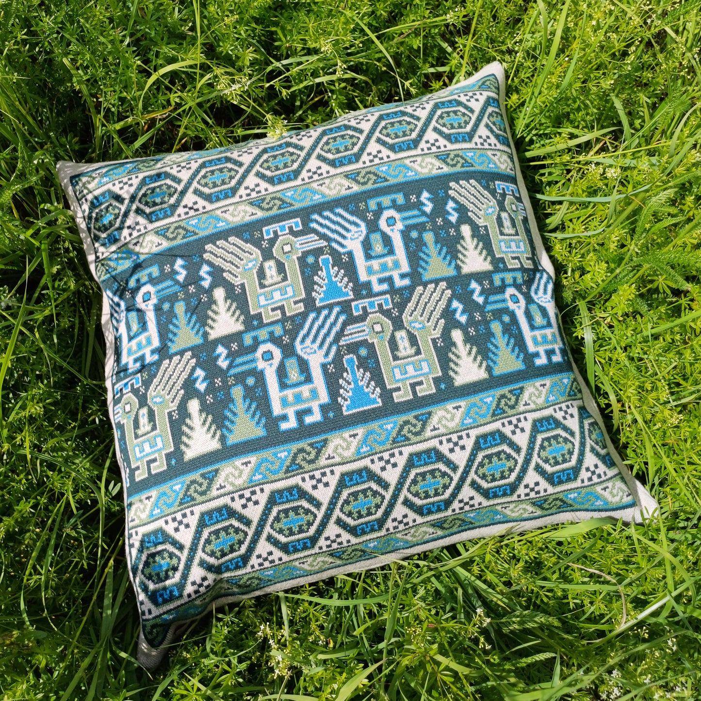 Knitted Pillow Case - Harlequin Hills (Fern version) - Big Shahsavan Square Cushion 20in / 50cm