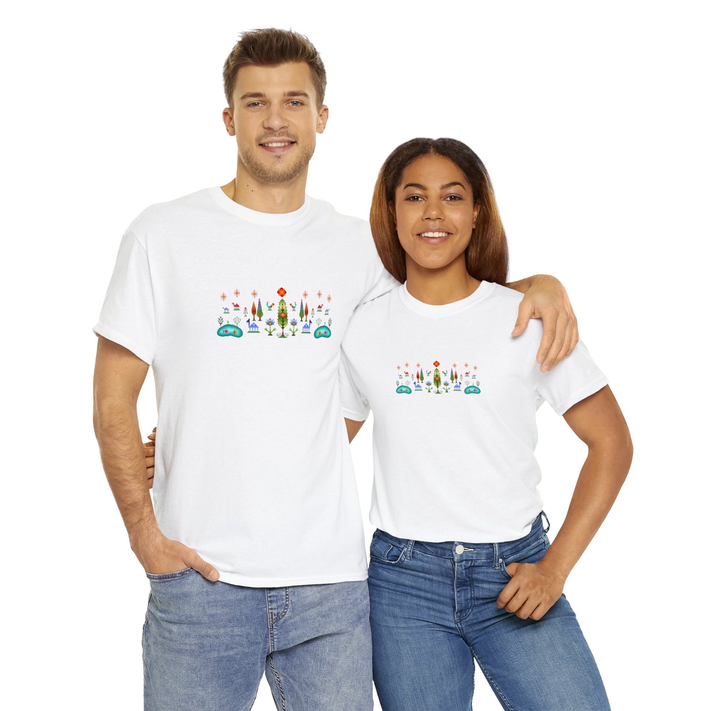 Unisex-T-Shirt aus schwerer Baumwolle – Regenbogen-Pixelart, Gabbeh-Stil IV