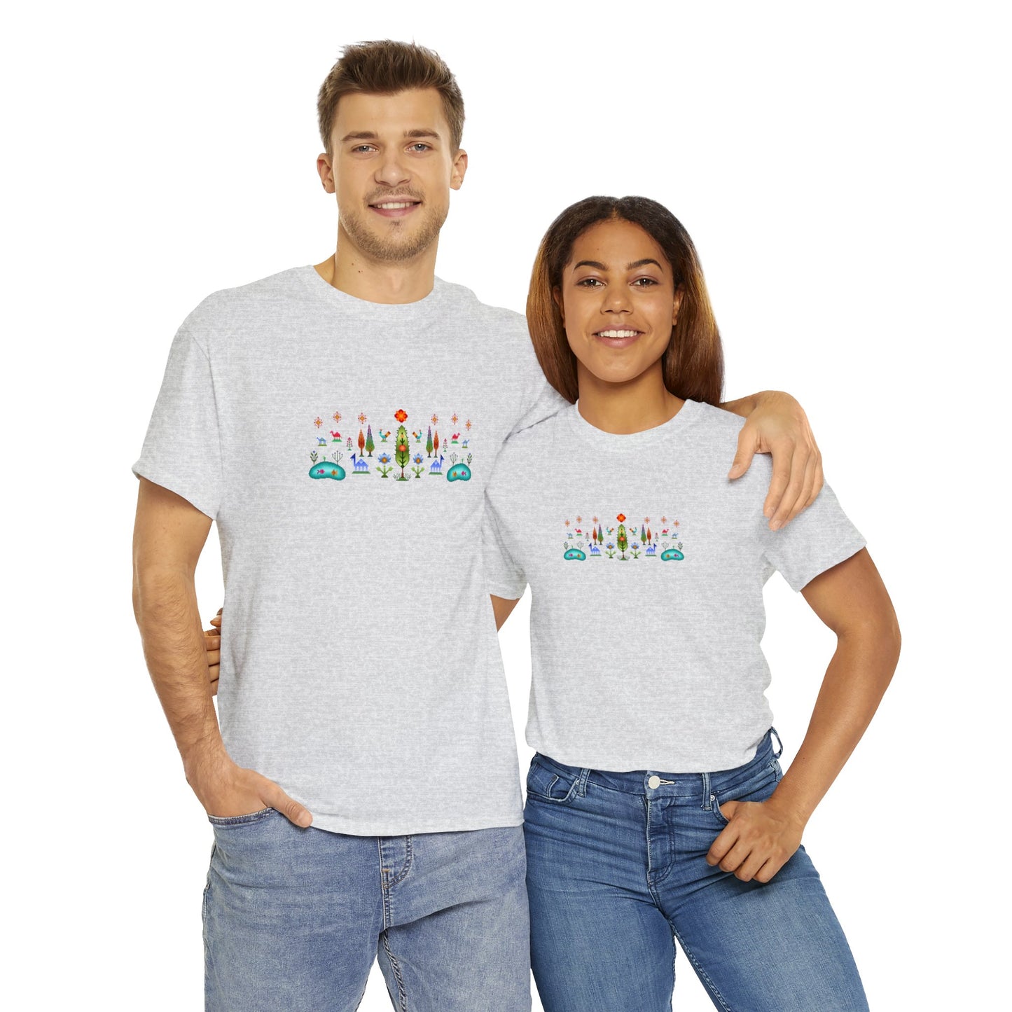 Unisex-T-Shirt aus schwerer Baumwolle – Regenbogen-Pixelart, Gabbeh-Stil IV