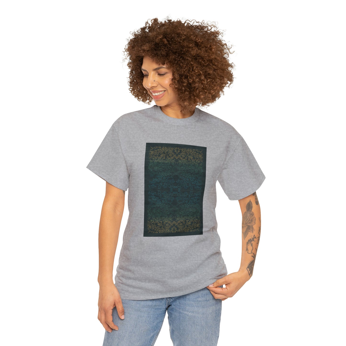 Unisex-T-Shirt aus schwerer Baumwolle – Lichtstrahlen auf Reisfeldern (Nachtblau)