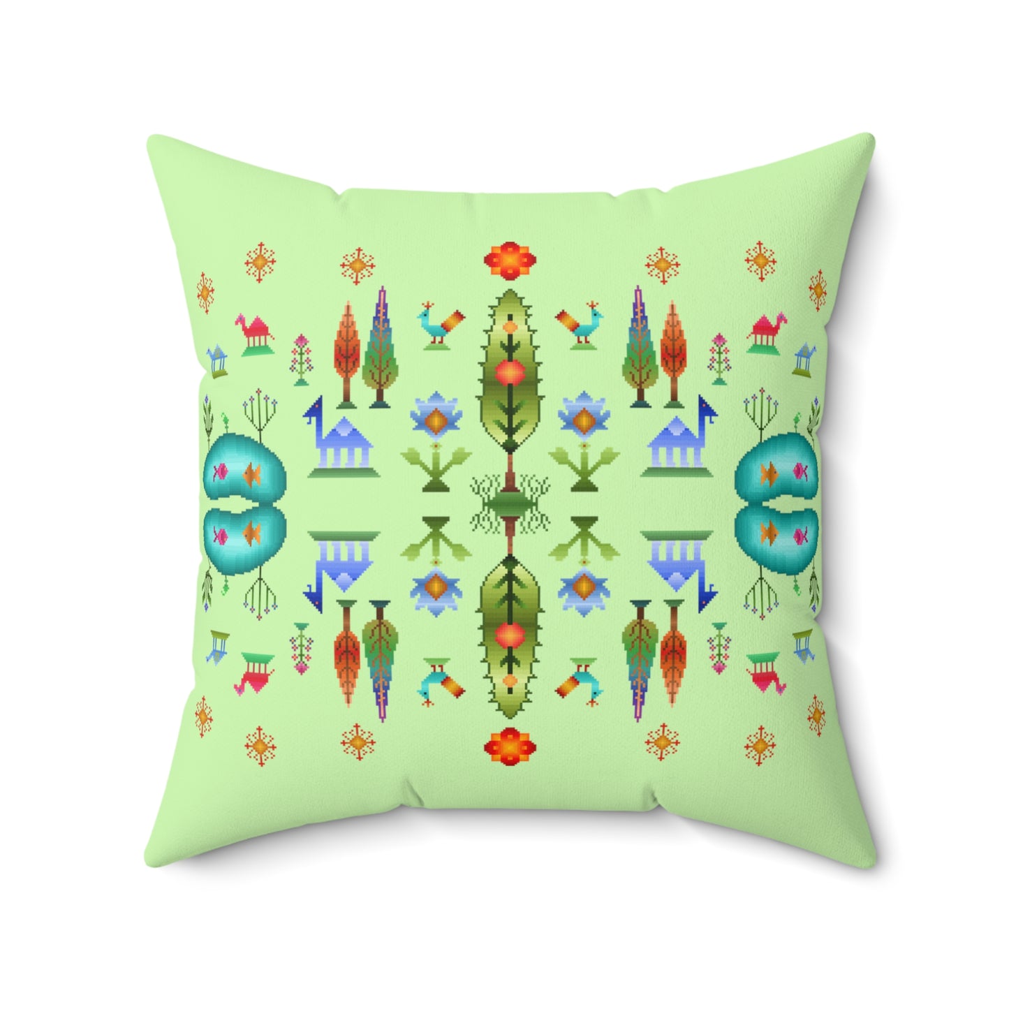 Square Pillow - Rainbow Pixel Art, Gabbeh Style IV