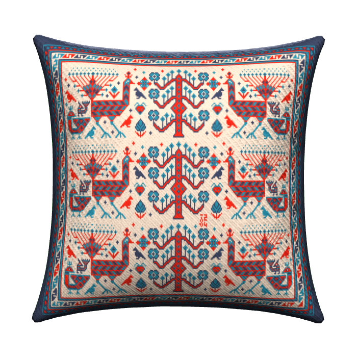 Knitted Pillow Case - Peacock Forest (Ivory version) - Big Shahsavan Square Cushion 20in / 50cm