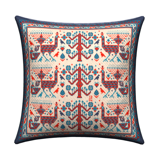 Knitted Pillow Case - Peacock Forest (Ivory version) - Big Shahsavan Square Cushion 20in / 50cm