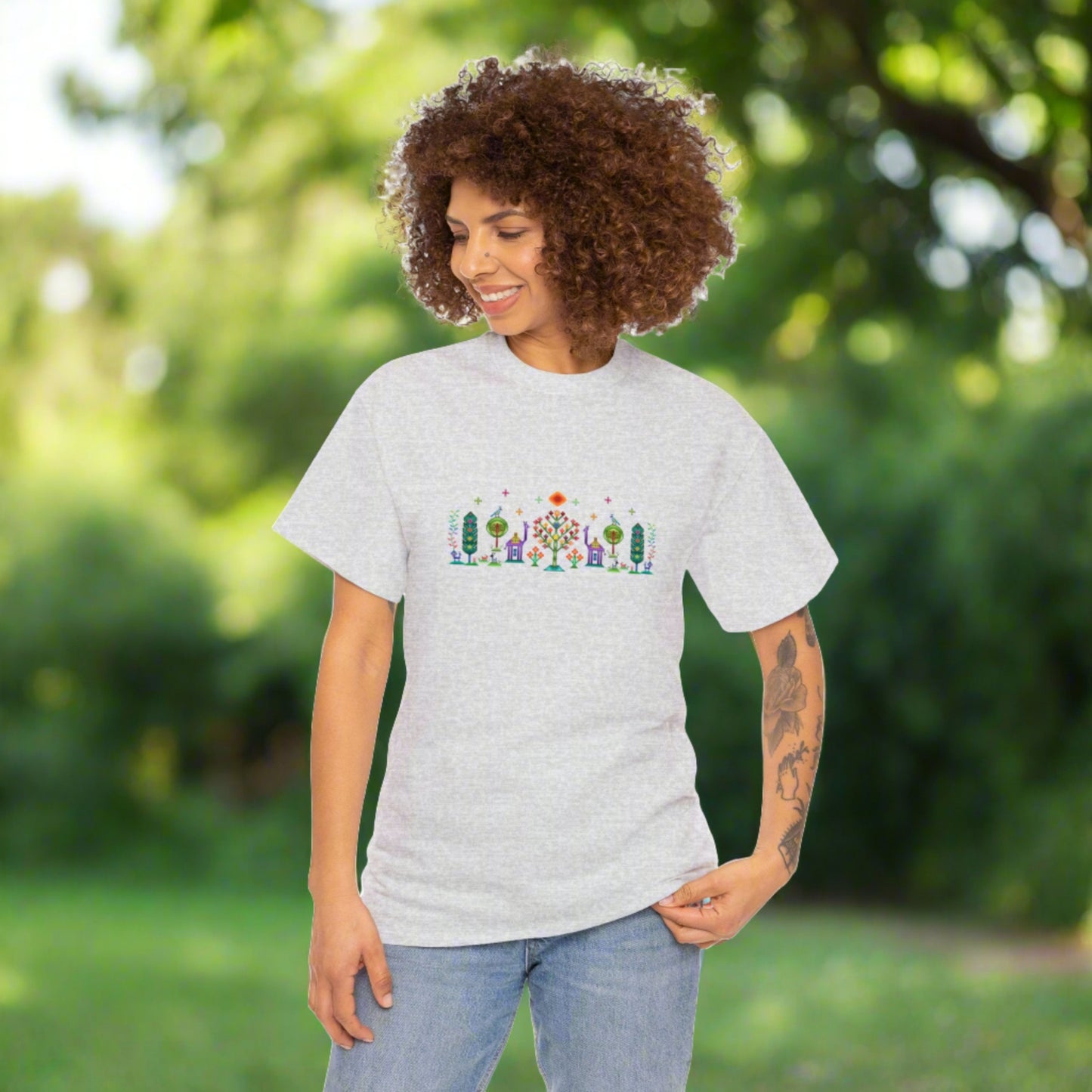 Unisex-T-Shirt aus schwerer Baumwolle – Regenbogen-Pixelart, Gabbeh-Stil II