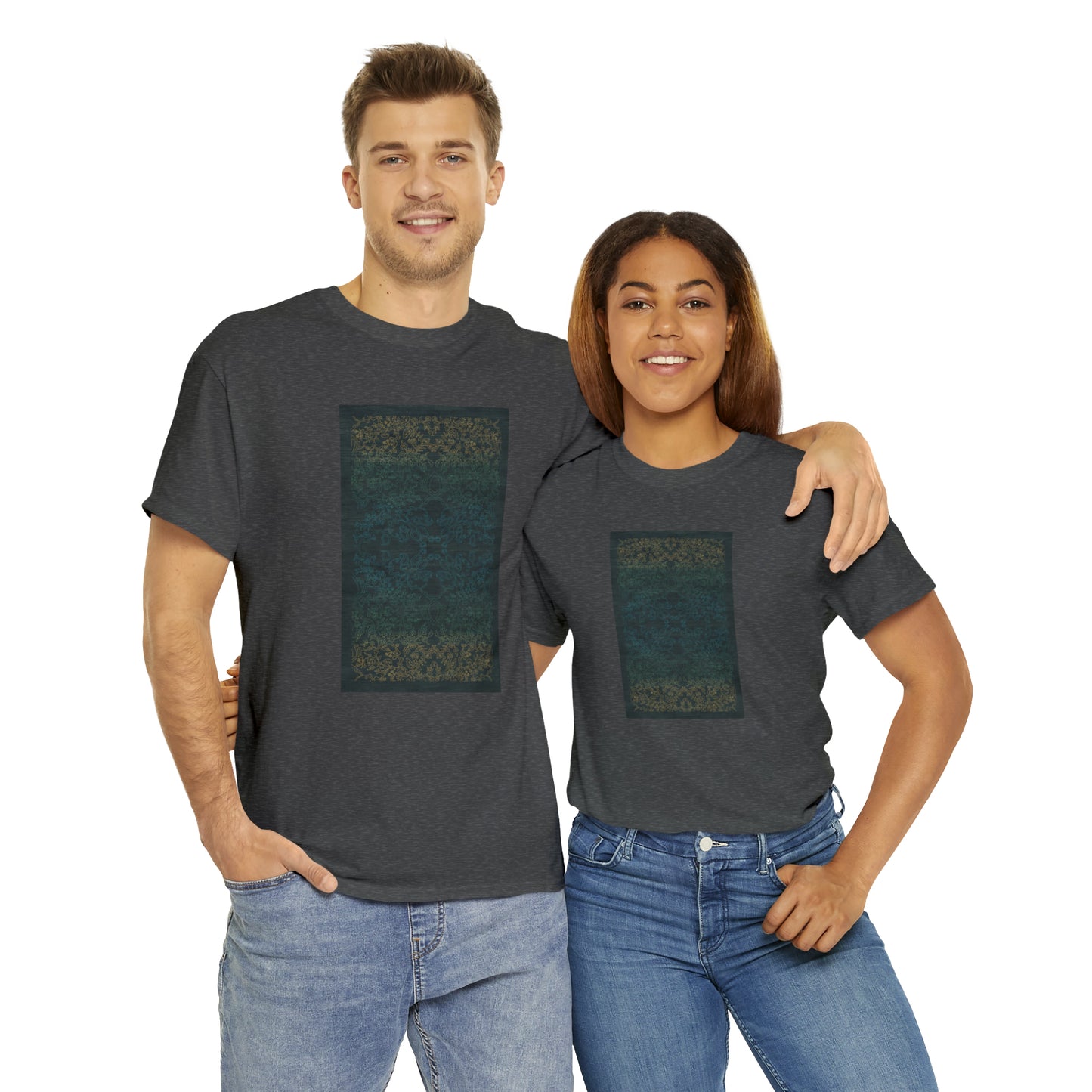 Unisex-T-Shirt aus schwerer Baumwolle – Lichtstrahlen auf Reisfeldern (Nachtblau)