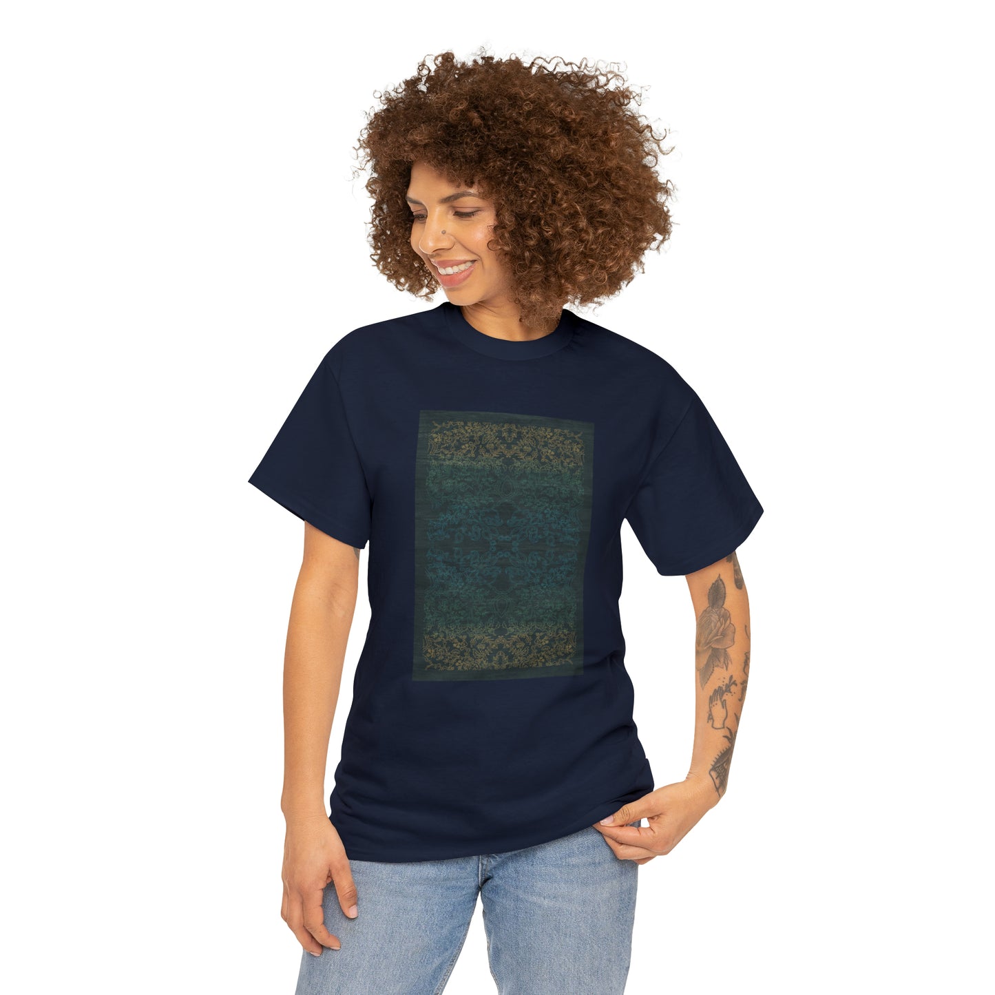 Unisex-T-Shirt aus schwerer Baumwolle – Lichtstrahlen auf Reisfeldern (Nachtblau)