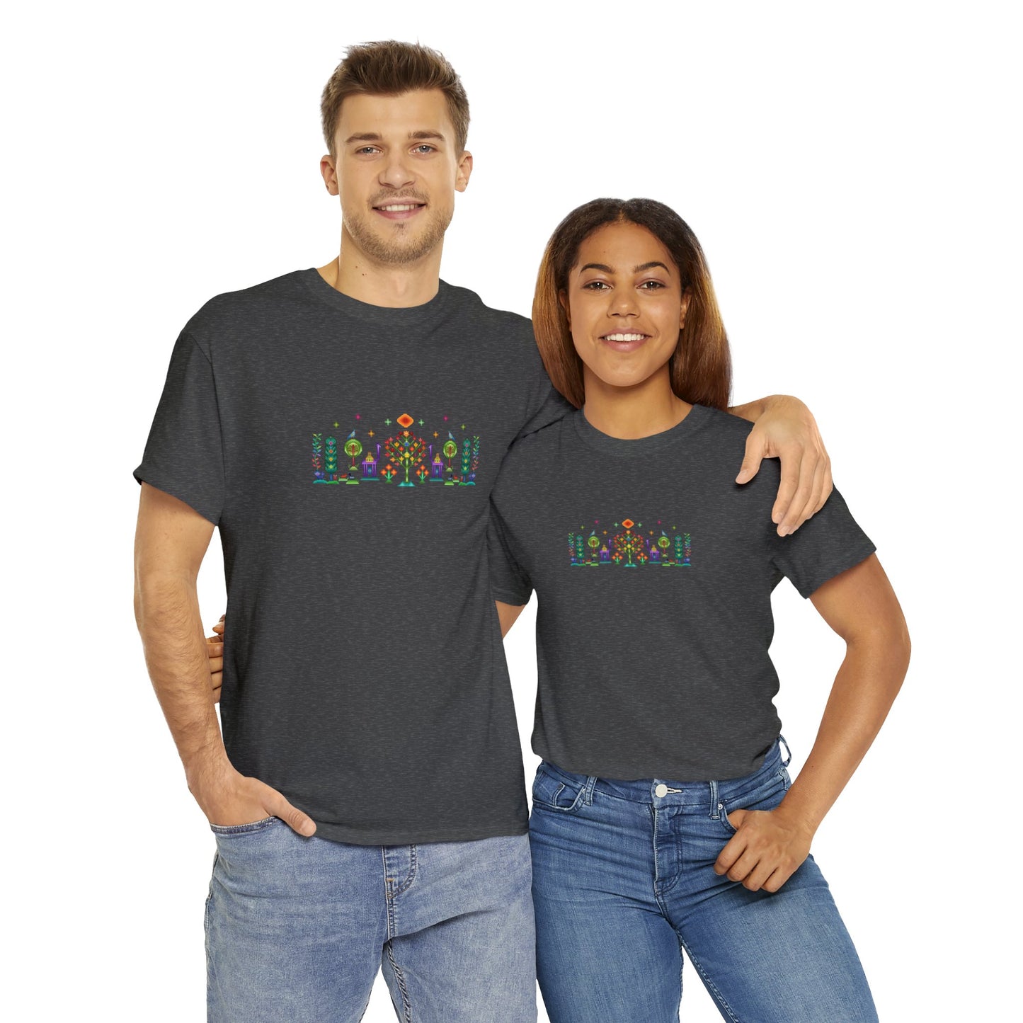 Unisex Heavy Cotton Tee - Rainbow pixel art, Gabbeh style II