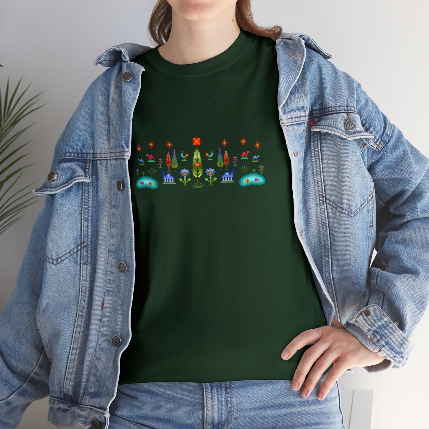 Unisex Heavy Cotton Tee - Rainbow pixel art, Gabbeh style IV