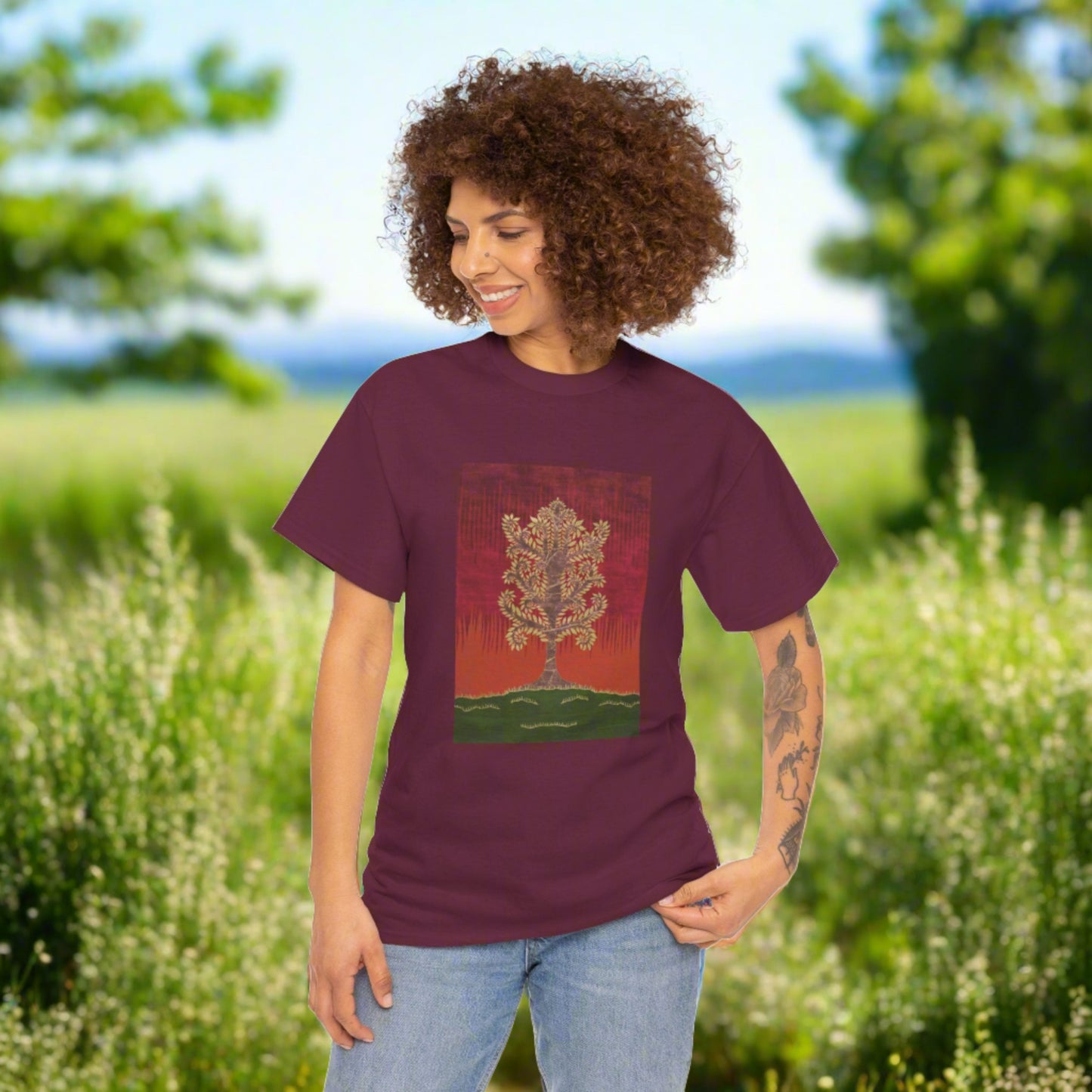 Unisex-T-Shirt aus schwerer Baumwolle – Eschenbaum (Herbst Version)