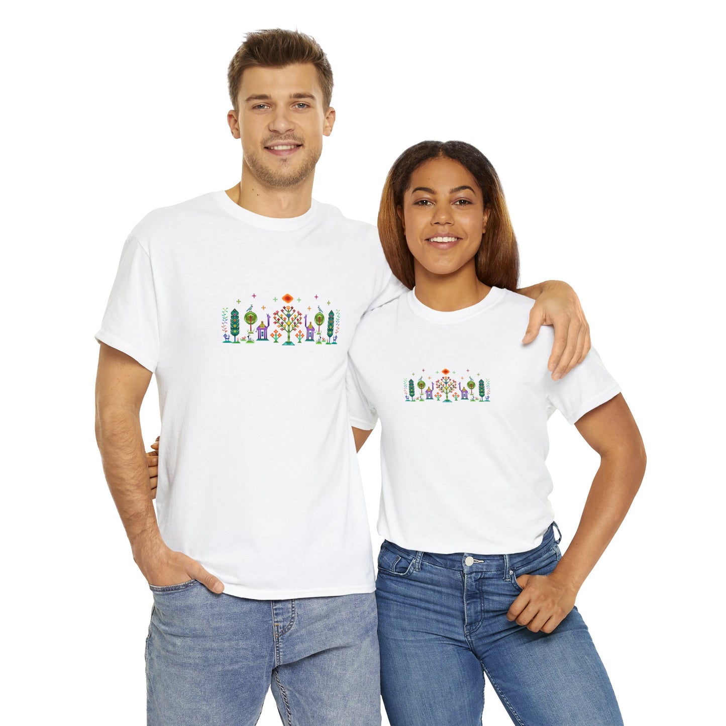 Unisex-T-Shirt aus schwerer Baumwolle – Regenbogen-Pixelart, Gabbeh-Stil II