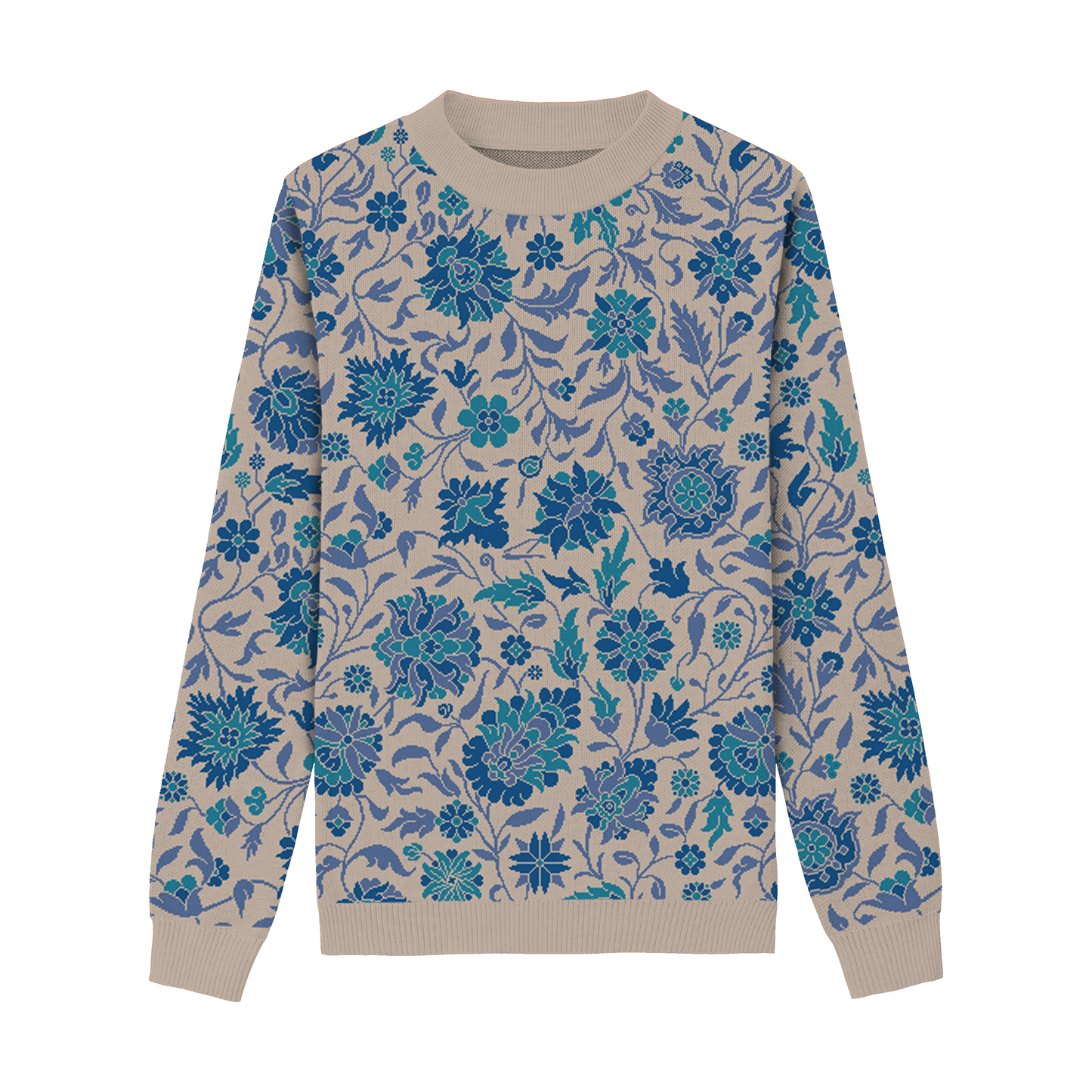 Unisex Knitted Sweater - Dream of Paradise (Winter Flower) - Crewneck Classic Fit