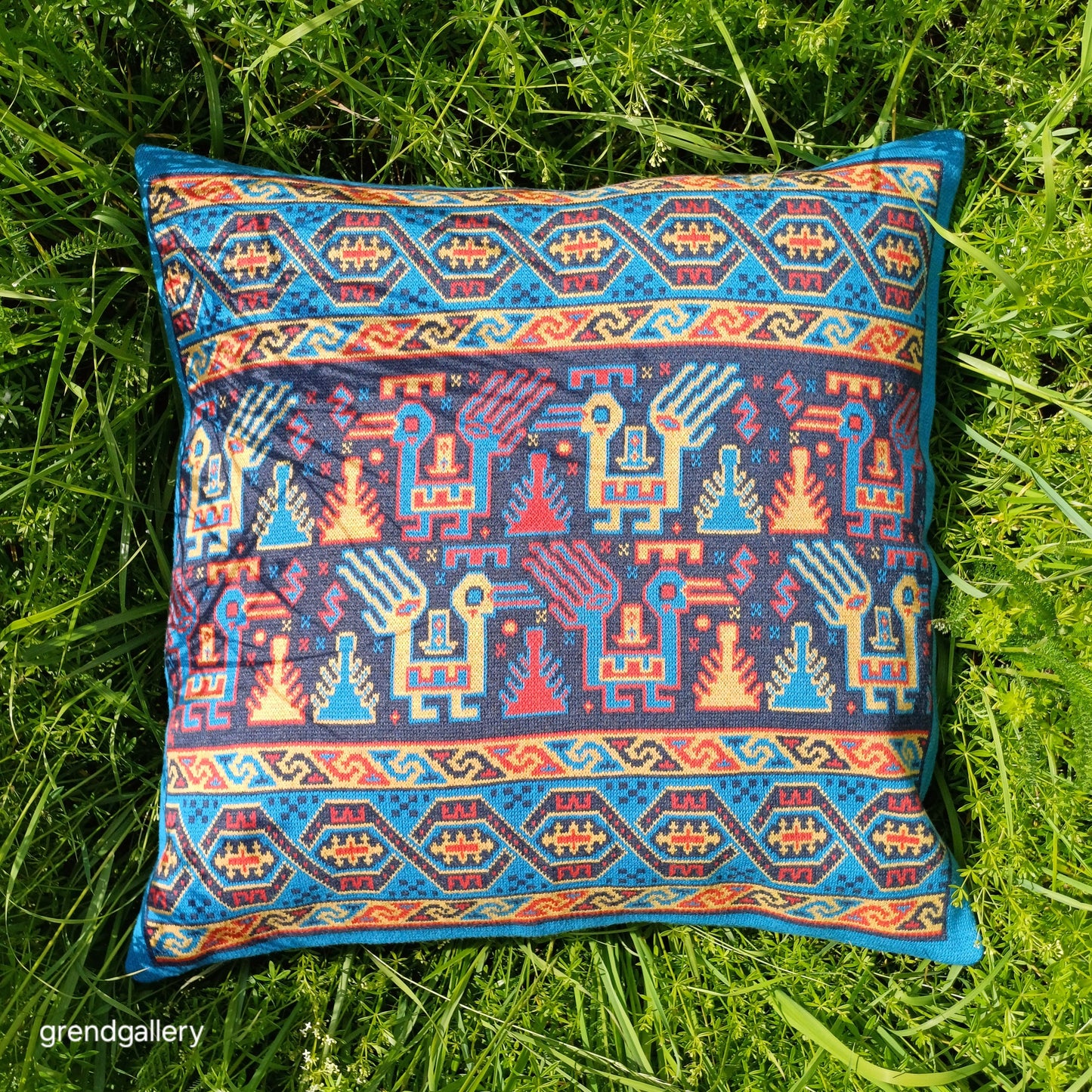 Knitted Pillow Case - Harlequin Hills (Berry version) - Big Shahsavan Square Cushion 20in / 50cm