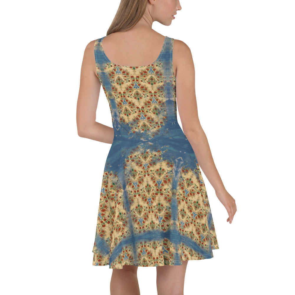 Skater-/A-Line-Kleid – Spatzengarten (blaue Version)