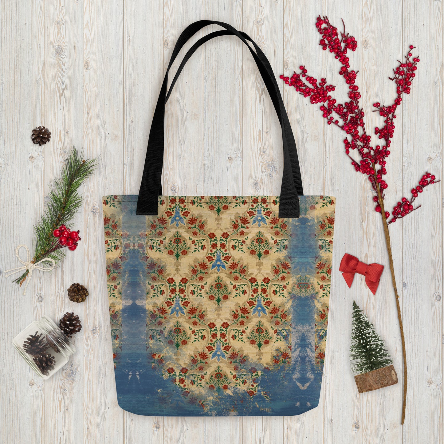 All Over Print tote bag - Sparrow's garden (blue version)