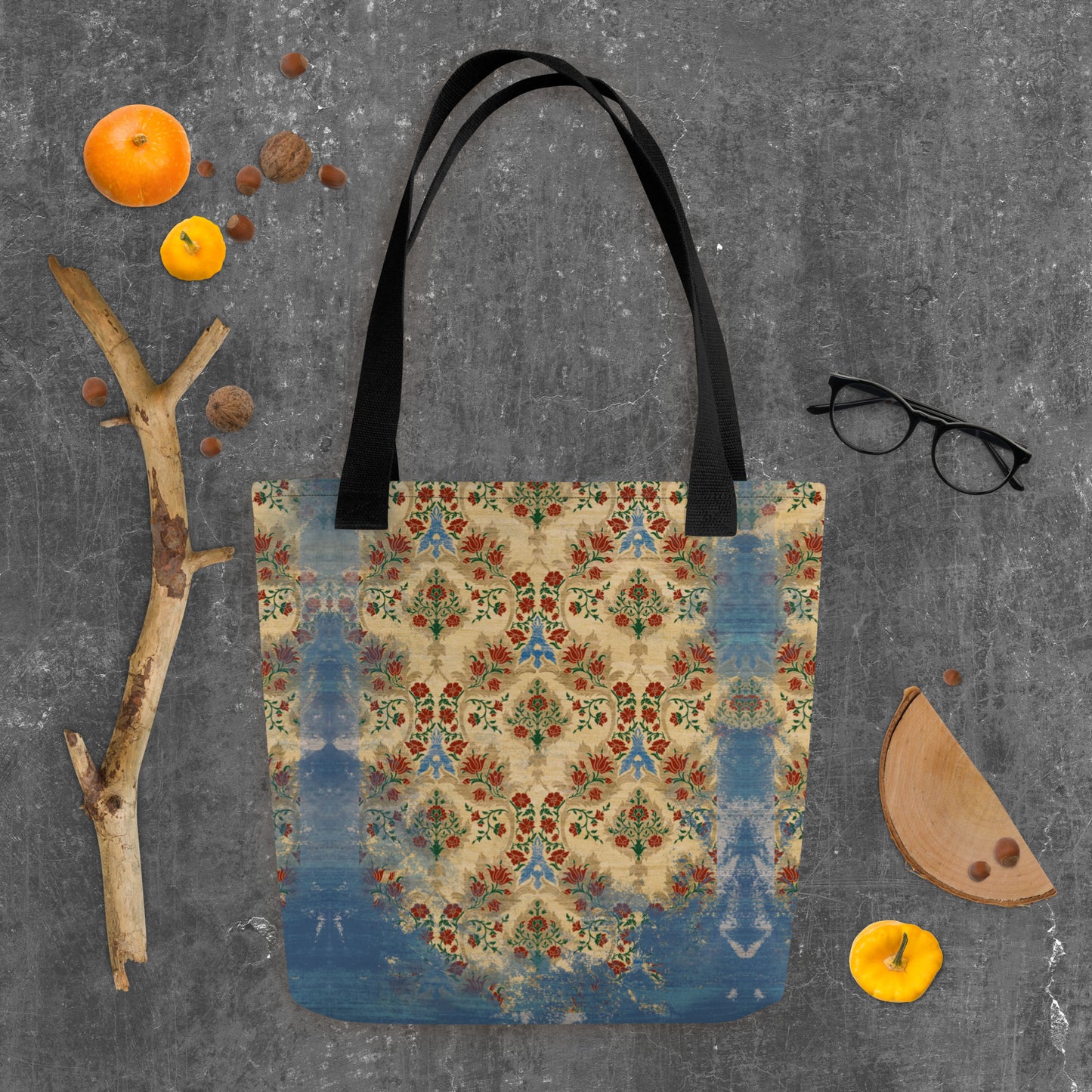 All Over Print tote bag - Sparrow's garden (blue version)