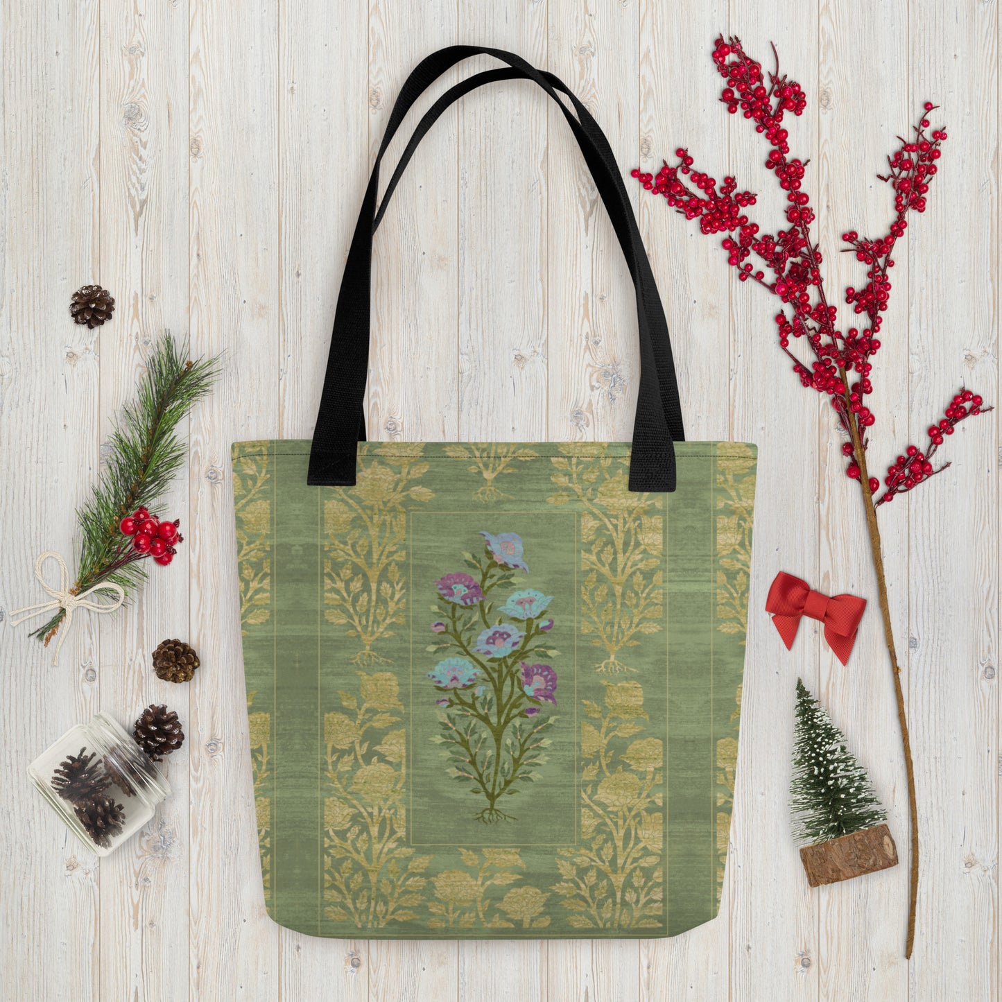 All Over Print tote bag - Rose garden (mint)