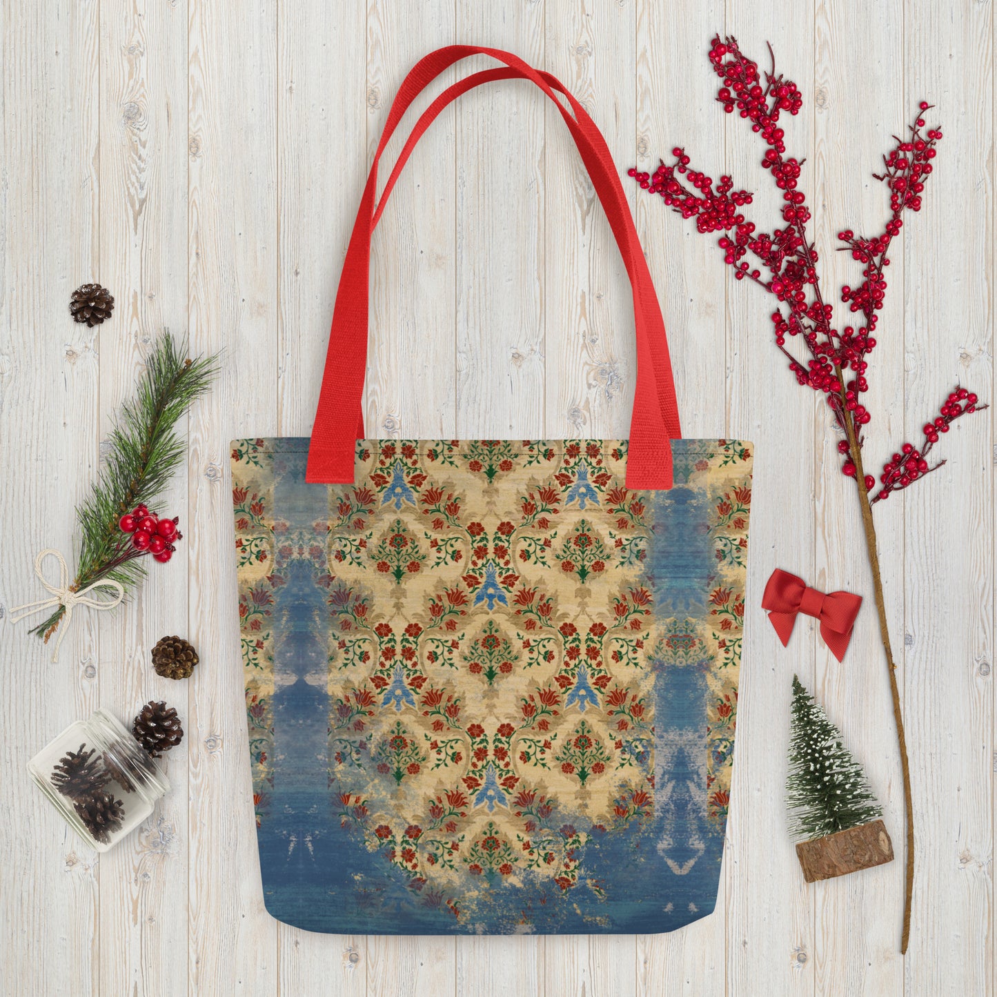 All Over Print tote bag - Sparrow's garden (blue version)