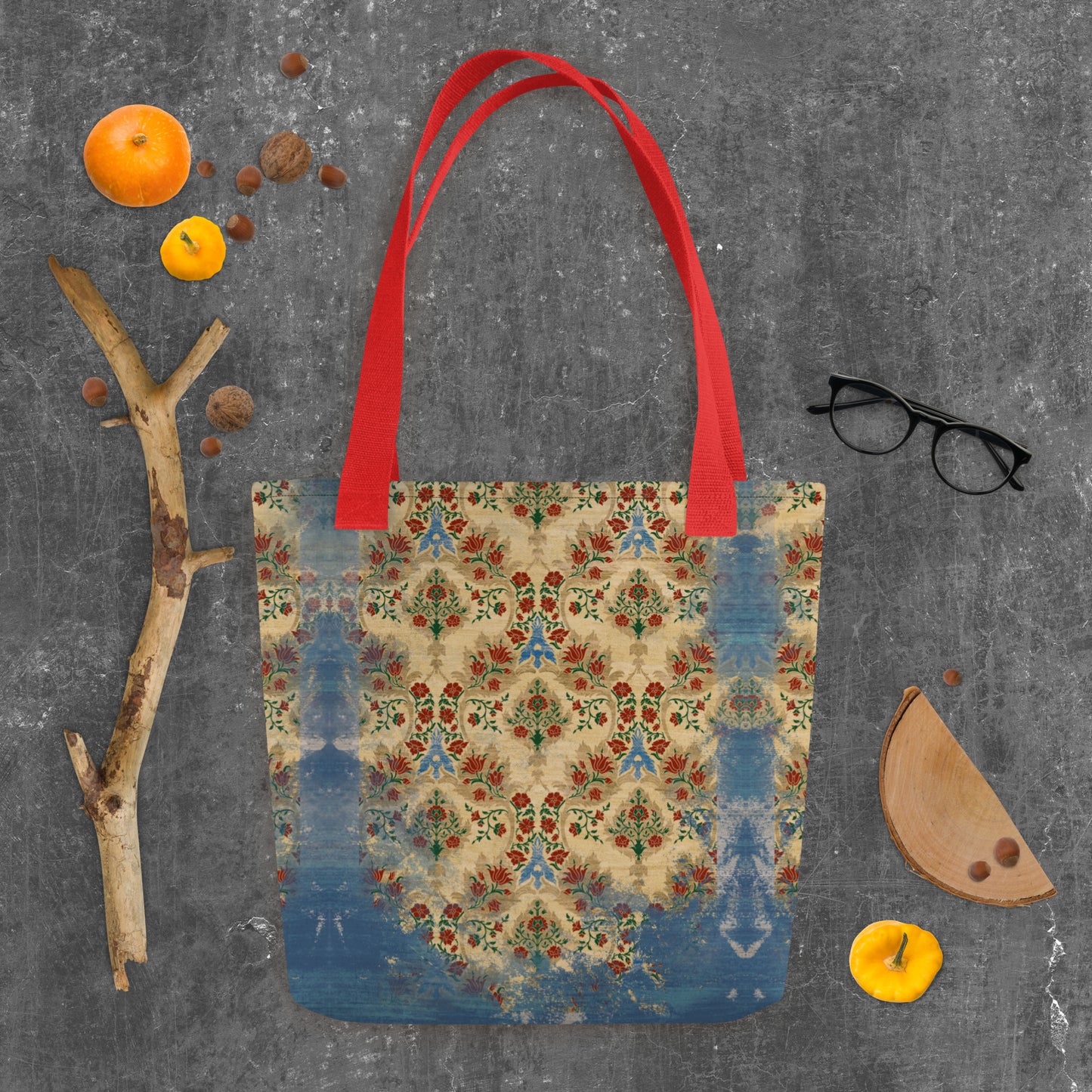 All Over Print tote bag - Sparrow's garden (blue version)