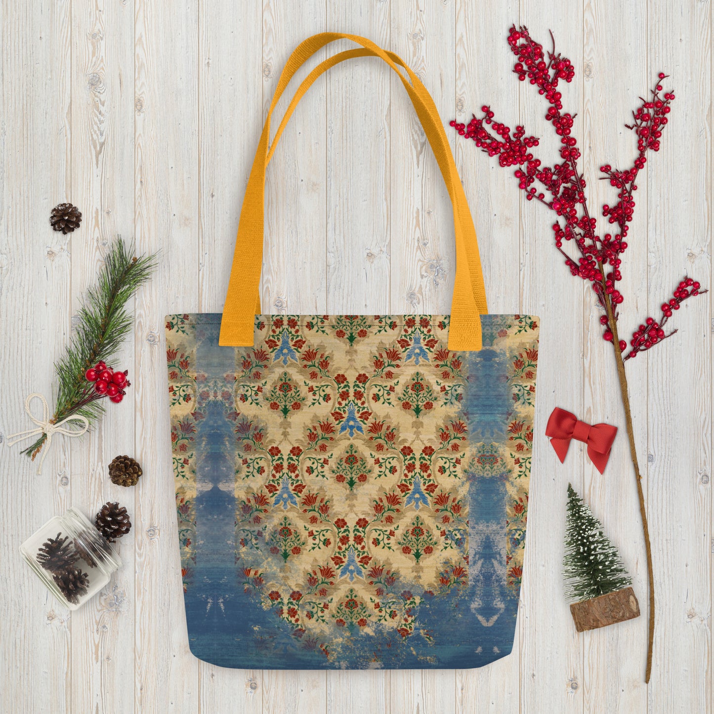 All Over Print tote bag - Sparrow's garden (blue version)