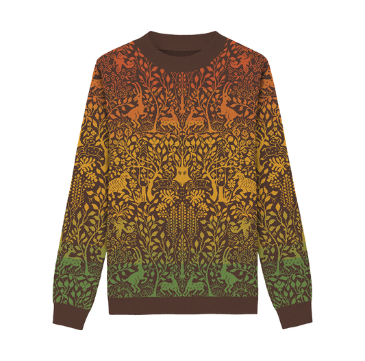 Unisex Knitted Sweater - Dancing Forest (Autumn) - Crewneck Classic Fit