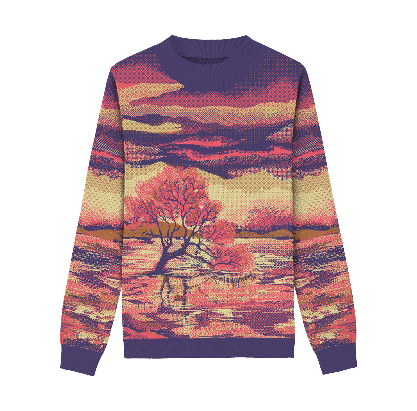 Unisex Knitted Sweater - Tree of the Lakes (Spring Morning) - Crewneck Classic Fit