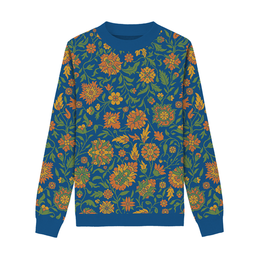 Unisex Strickpullover – Traum vom Paradies (Ringelblumen-Blüte) – Rundhalsausschnitt, klassische Passform