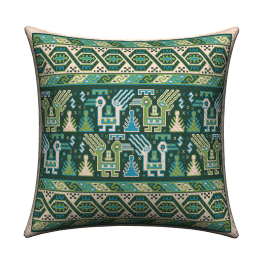 Knitted Pillow Case - Harlequin Hills (Fern version) - Big Shahsavan Square Cushion 20in / 50cm