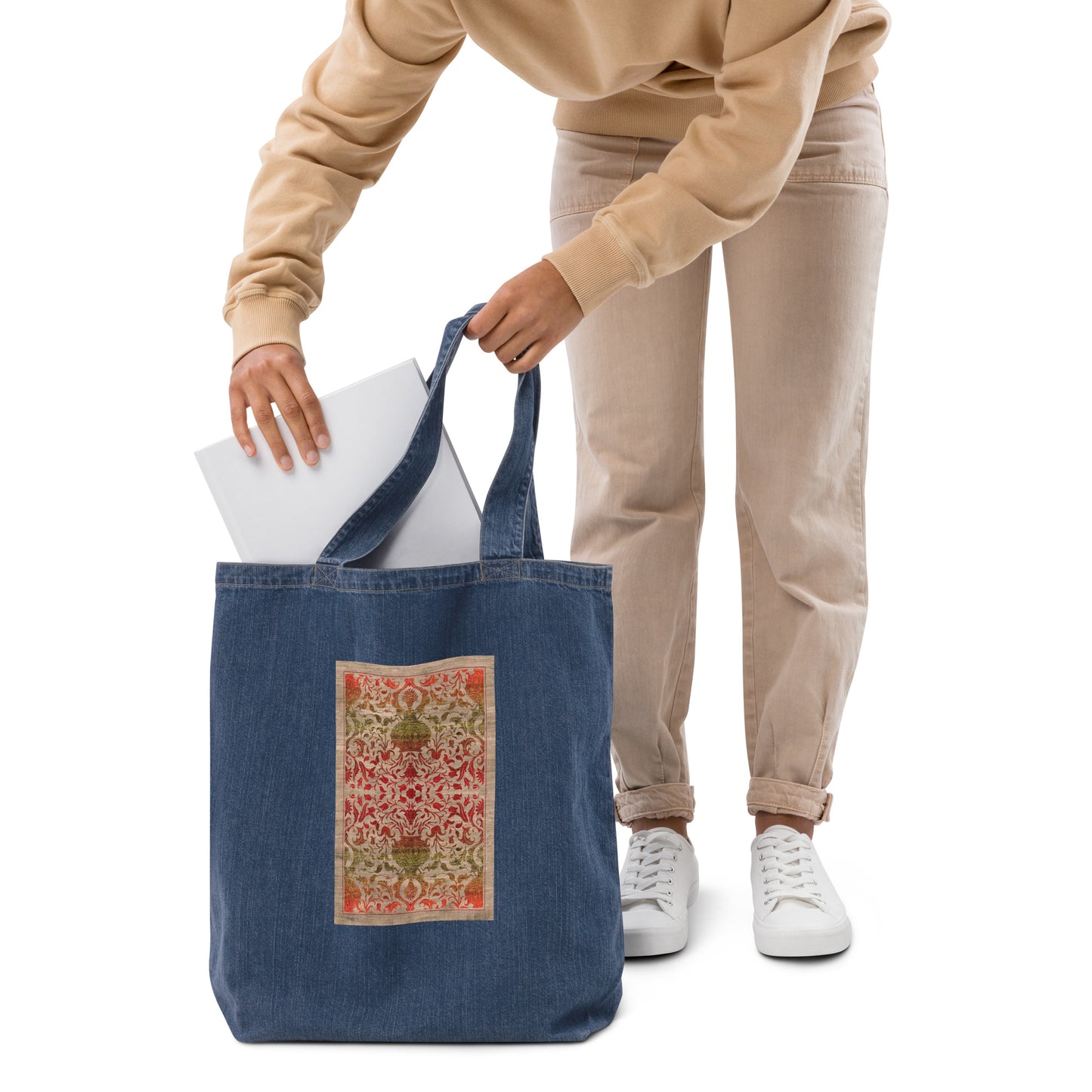 Organic denim tote bag - Reincarnation (Khaki Ruby)