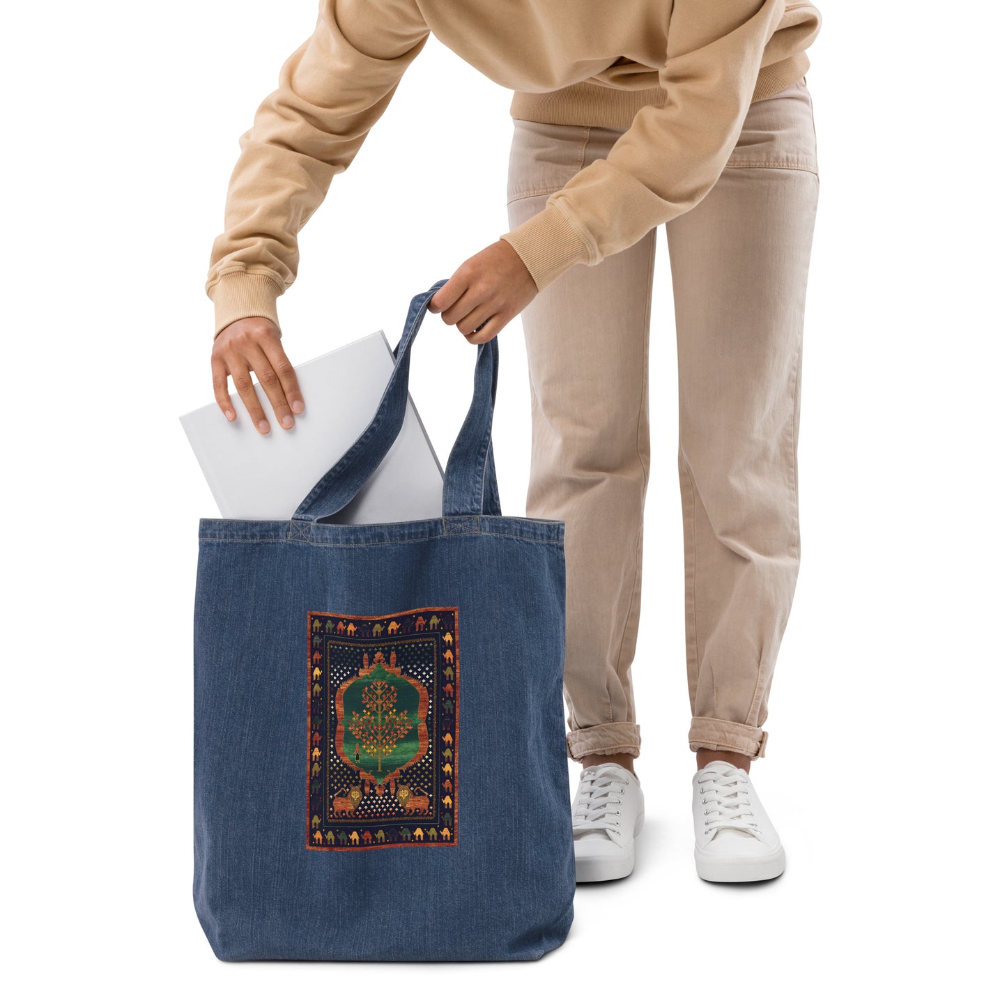 Organic denim tote bag - The lions and the maple II