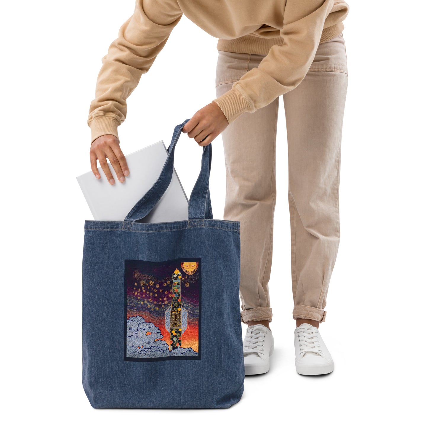 Organic denim tote bag - 1001 Nights